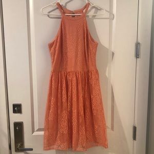 Coral Halter Neck Lace Dress from Maggy London